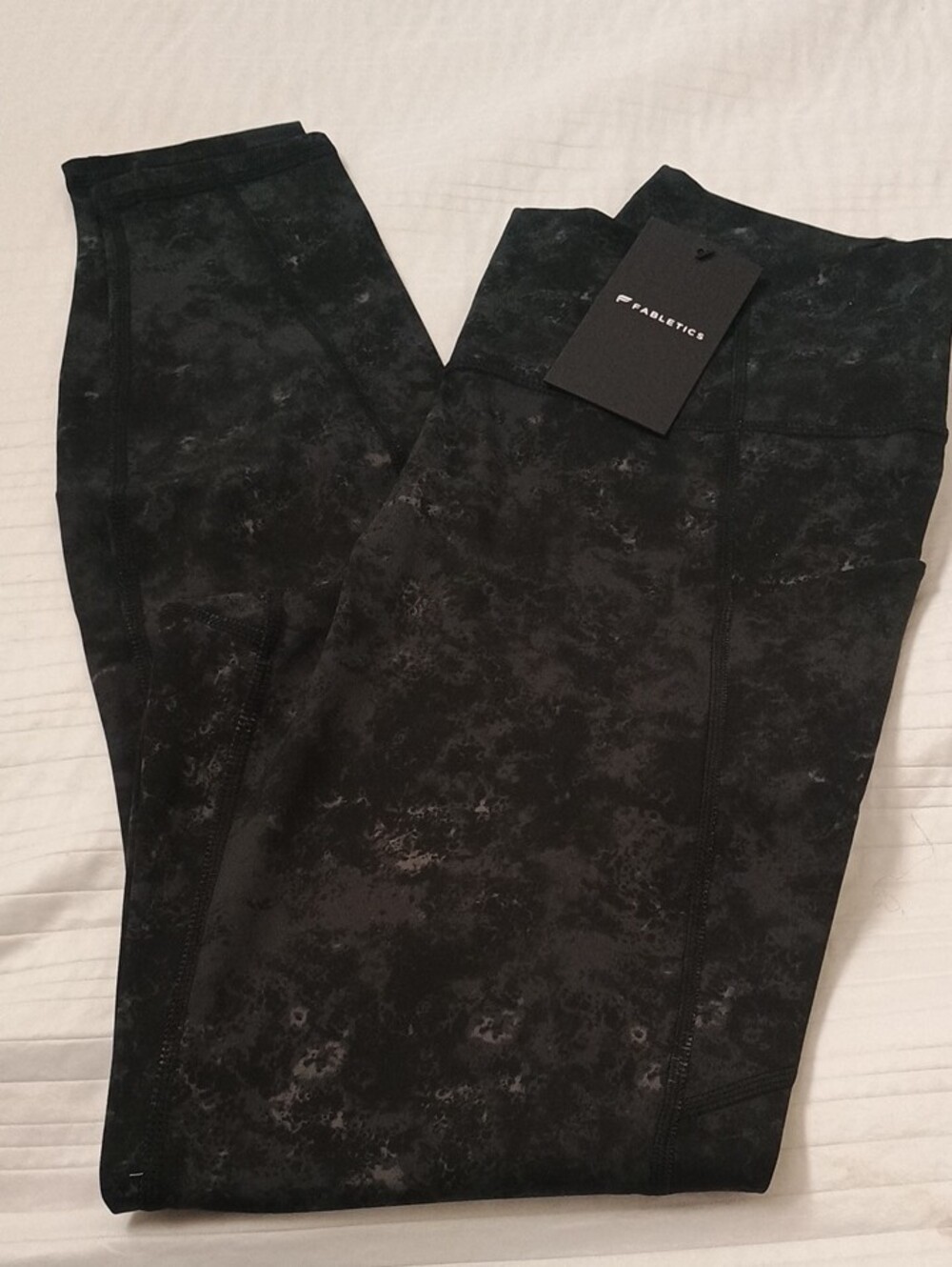 Fabletics Black Marble-Print High-Waist Leggings